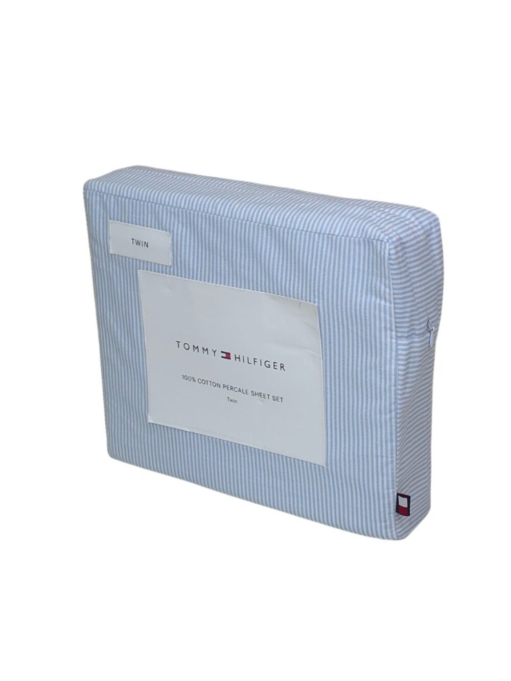 Tommy Hilfiger 100% Cotton Percale Twin Sheet Set In Blue & White Stripe Pattern - Picture 4 of 11